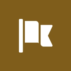 White flag icon on brown background.