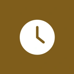 Clock icon with brown background.